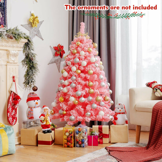 Pink Christmas Tree with Snow Flocked PVC Tips and Metal Stand-4.5 ft, Pink - Gallery Canada
