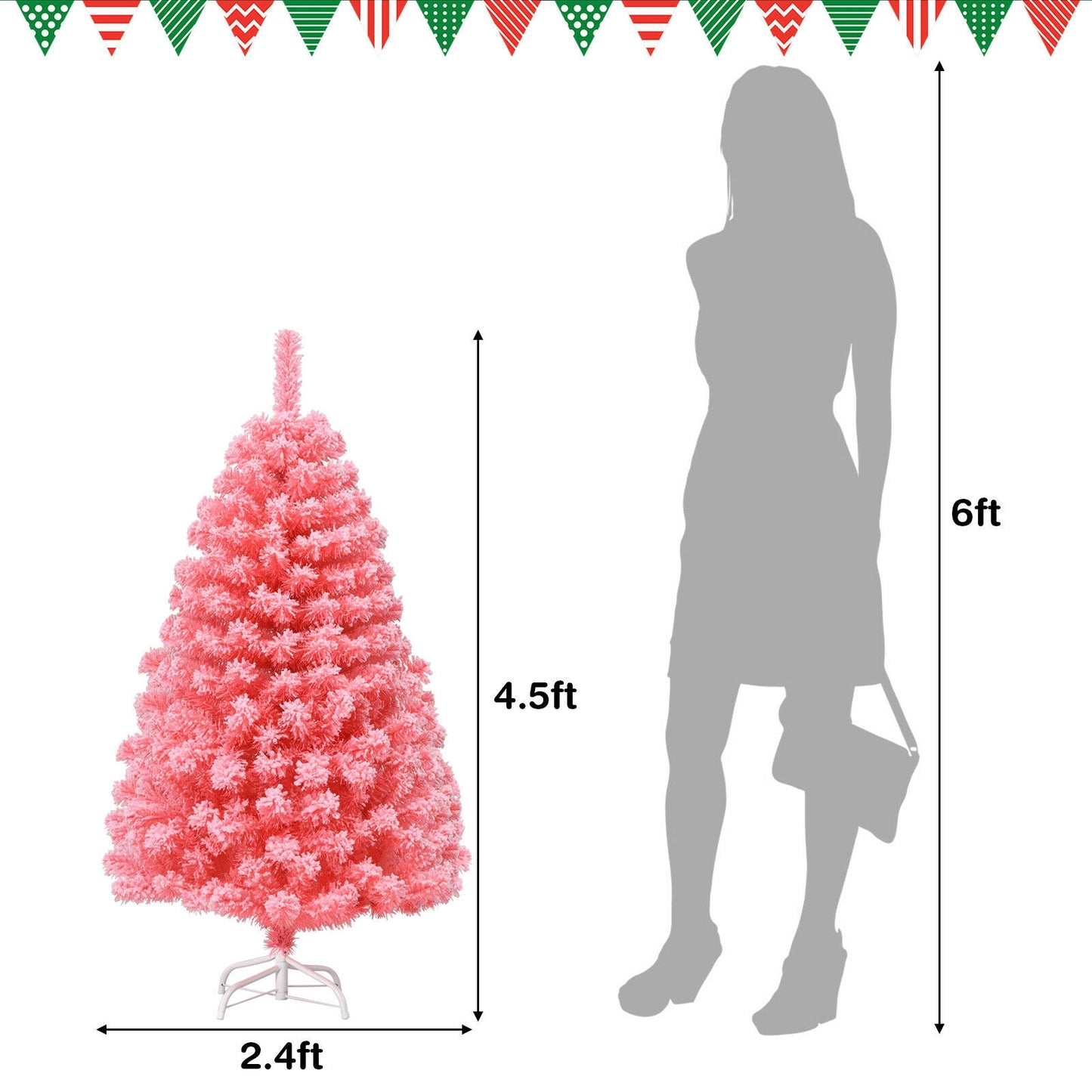 Pink Christmas Tree with Snow Flocked PVC Tips and Metal Stand-4.5 ft, Pink Christmas Tree at Gallery Canada