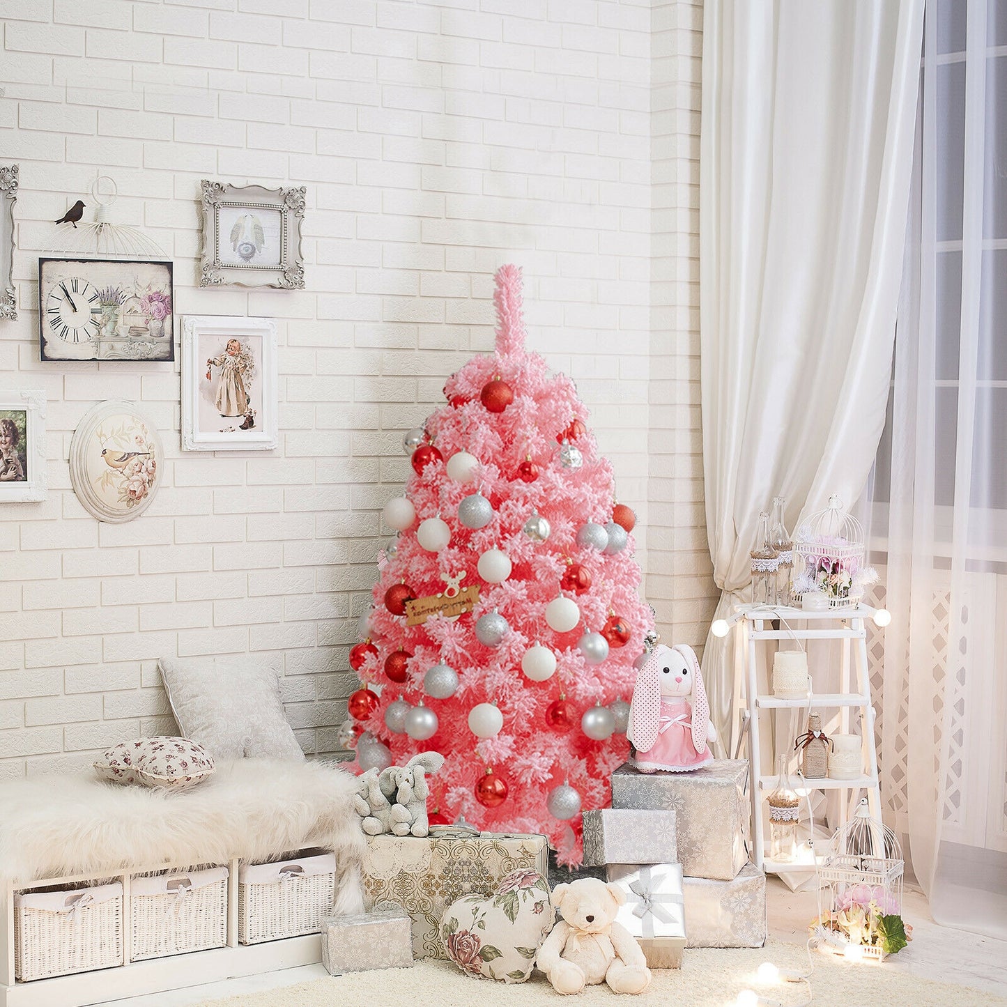 Pink Christmas Tree with Snow Flocked PVC Tips and Metal Stand-4.5 ft, Pink Christmas Tree at Gallery Canada