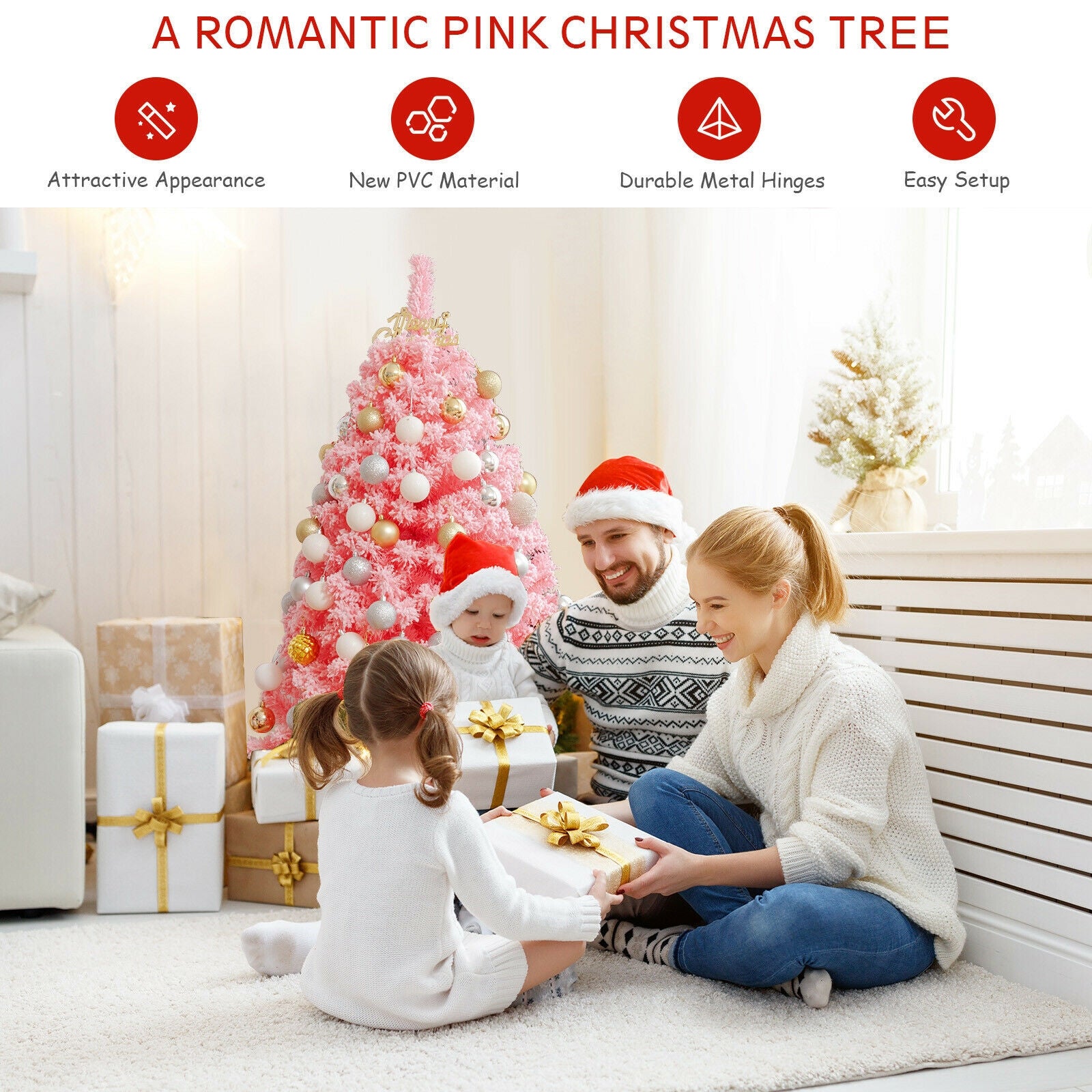 Pink Christmas Tree with Snow Flocked PVC Tips and Metal Stand-4.5 ft, Pink Christmas Tree at Gallery Canada
