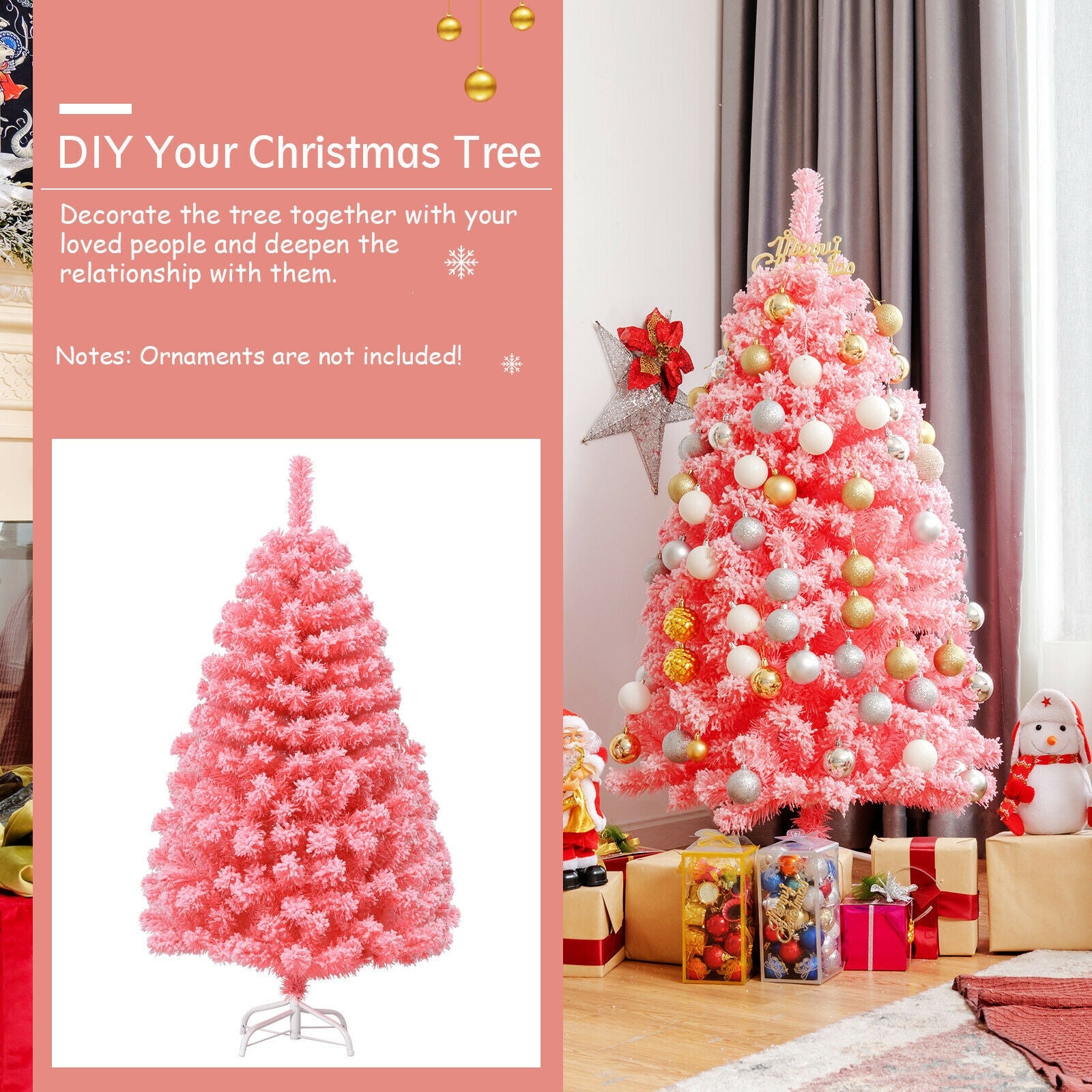 Pink Christmas Tree with Snow Flocked PVC Tips and Metal Stand-4.5 ft, Pink Christmas Tree at Gallery Canada