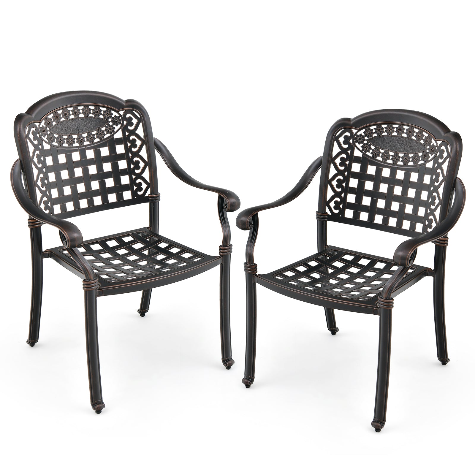 Set of 2 Cast Aluminum Patio Chairs with Armrests, Brown Patio Dining Chairs at Gallery Canada