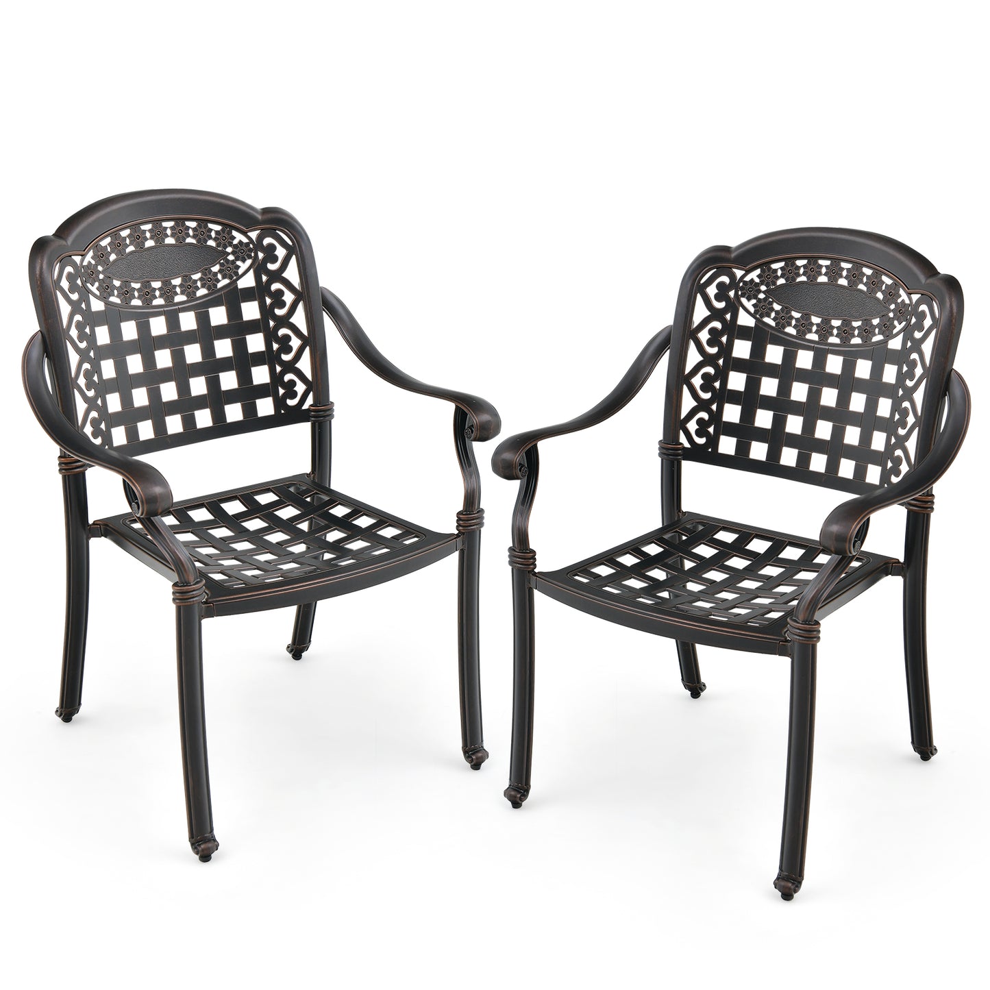 Set of 2 Cast Aluminum Patio Chairs with Armrests, Brown Patio Dining Chairs at Gallery Canada