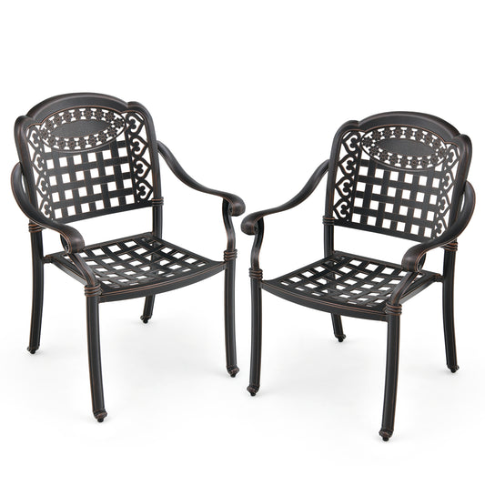 Cast Aluminum Patio Chairs, Set of 2, Brown