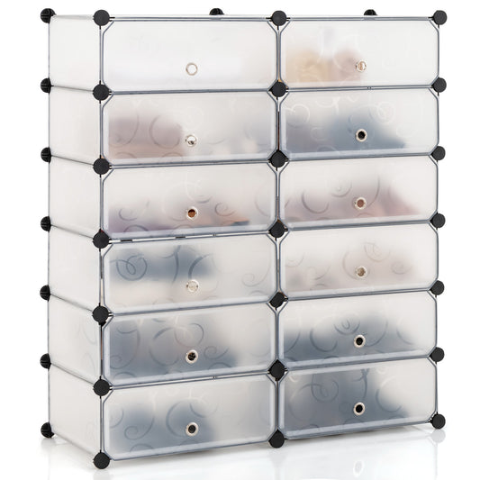 12-Cube Plastic Shoe Rack With Transparent Doors, White Shoe Racks & Storage Benches White at Gallery Canada