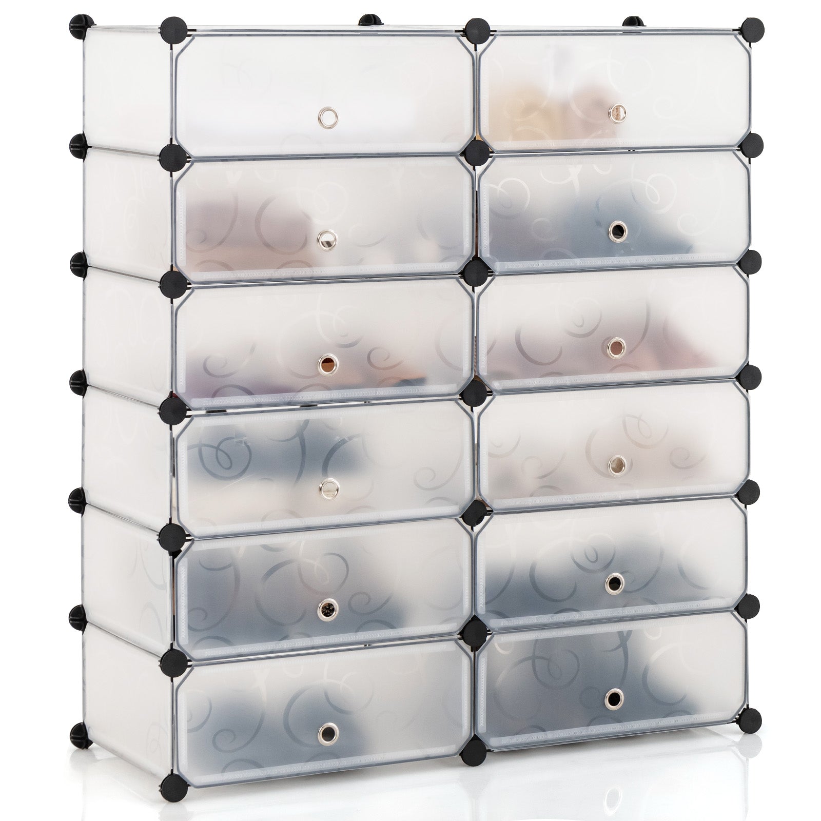 12-Cube DIY Portable Plastic Shoe Rack with Transparent Doors, White Shoe Racks & Storage Benches at Gallery Canada
