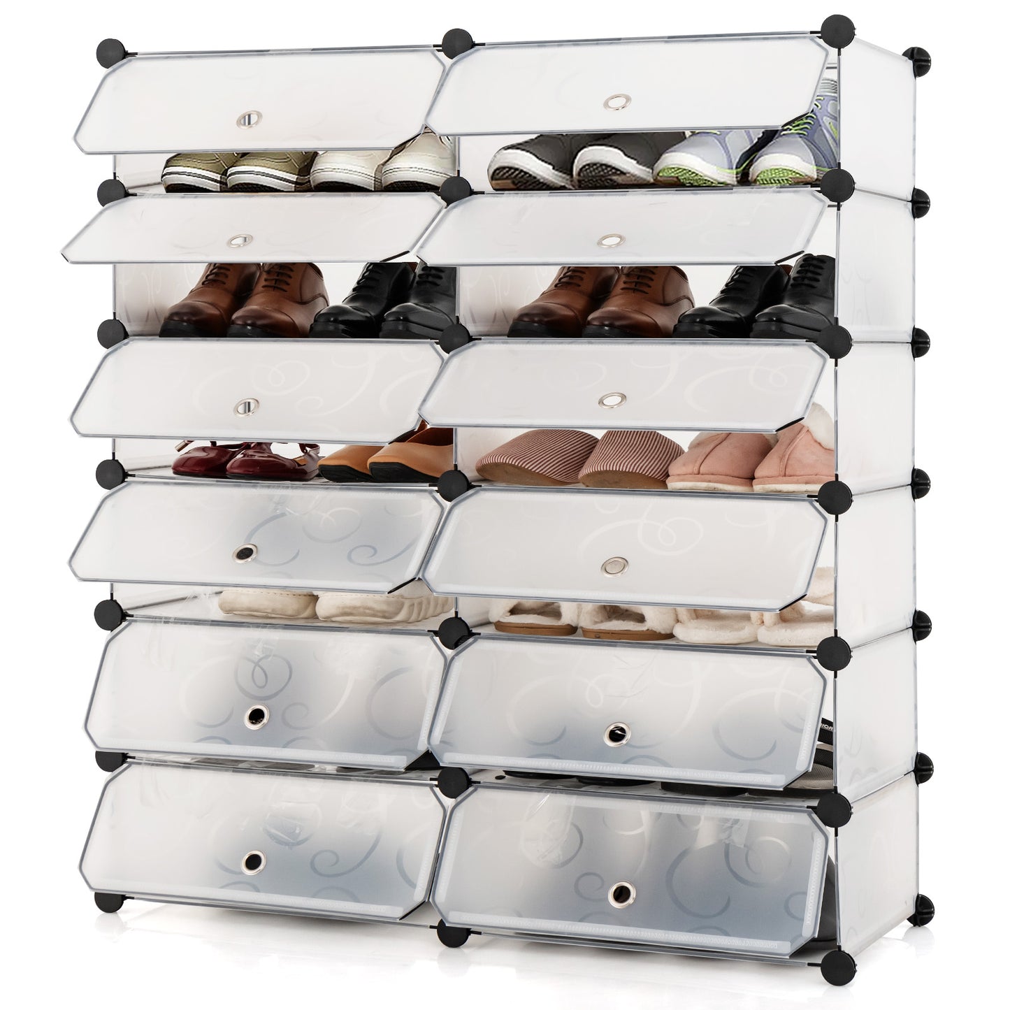 12-Cube DIY Portable Plastic Shoe Rack with Transparent Doors, White Shoe Racks & Storage Benches at Gallery Canada