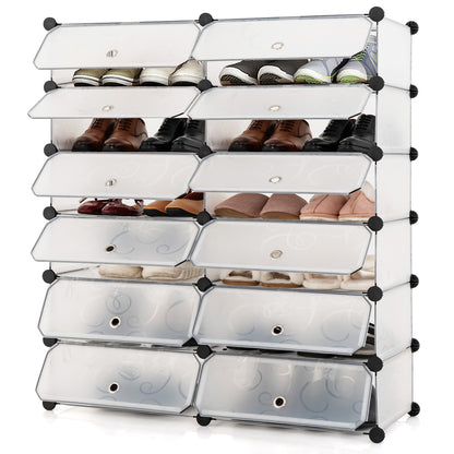 12-Cube DIY Portable Plastic Shoe Rack with Transparent Doors, White Shoe Racks & Storage Benches at Gallery Canada