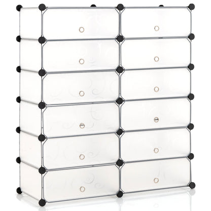 12-Cube DIY Portable Plastic Shoe Rack with Transparent Doors, White Shoe Racks & Storage Benches at Gallery Canada