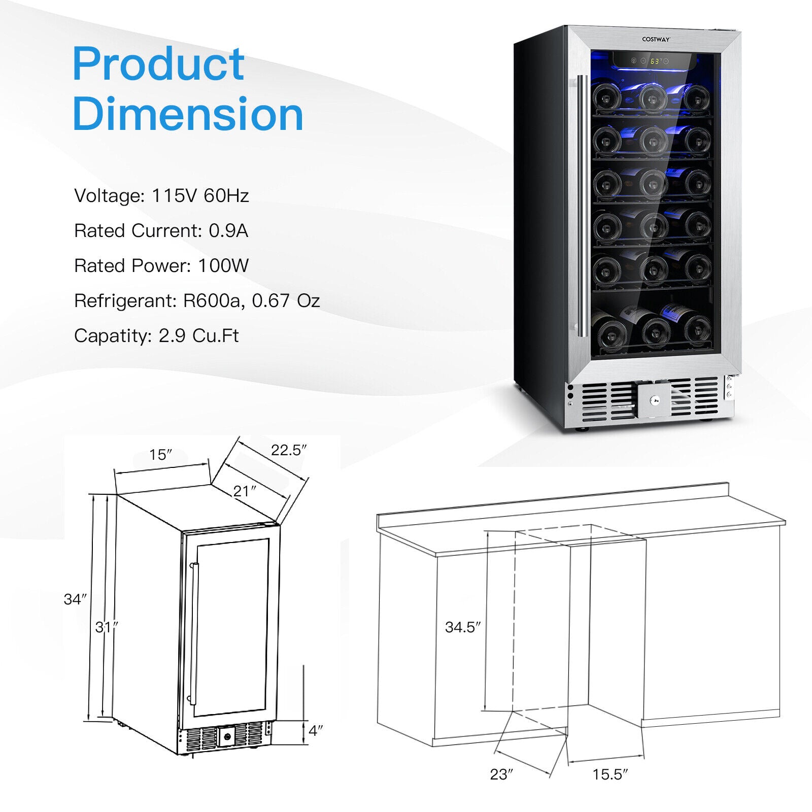 15 Inch 30-Bottle Wine Cooler with Temperature Memory, Black Wine & Beverage Coolers at Gallery Canada