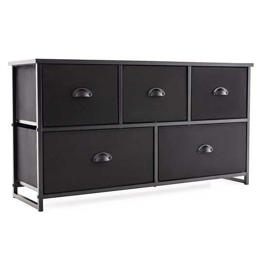 5 Cube Foldable Cloth Dresser Storage Tower, Black