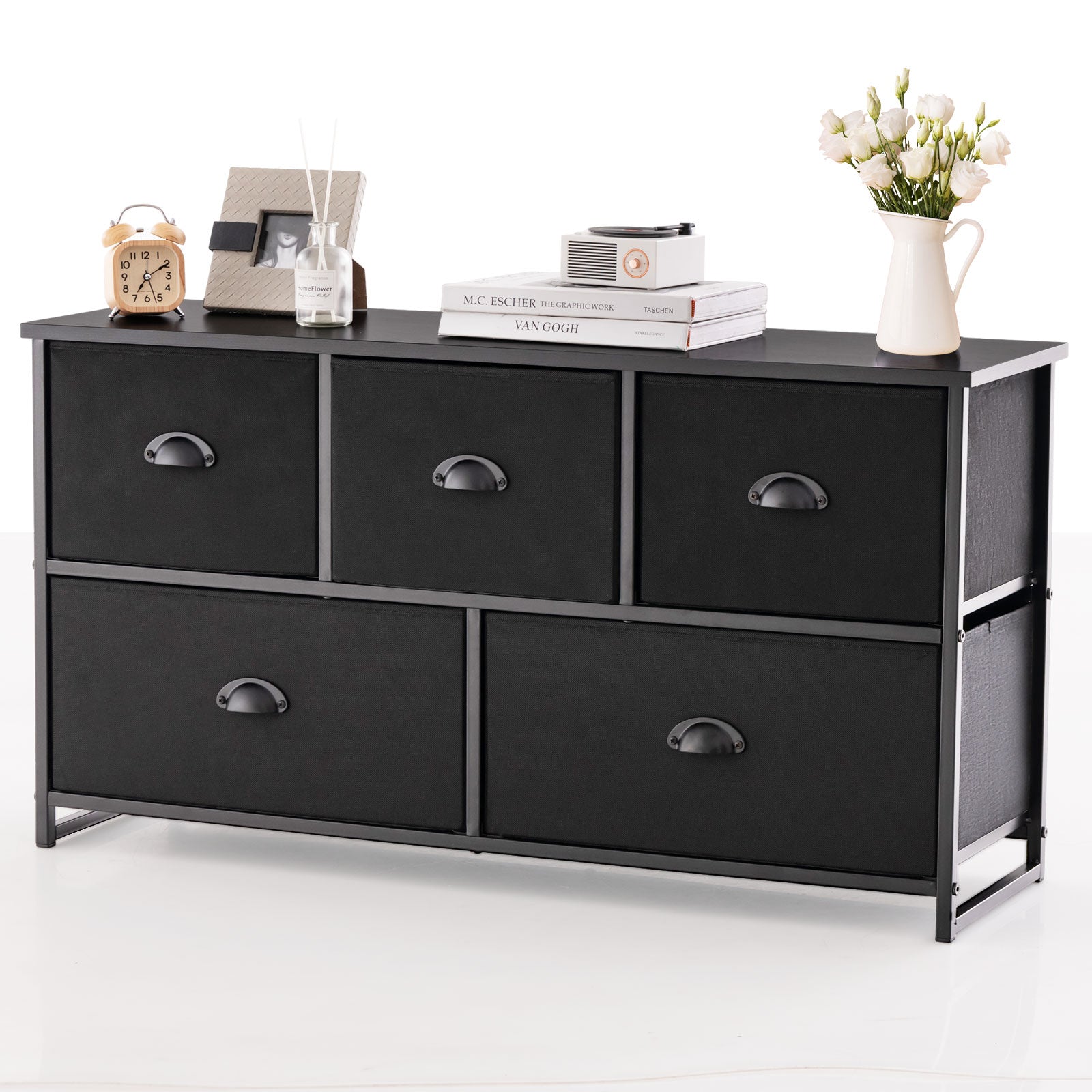 Dresser Storage Tower with 5 Foldable Cloth Storage Cubes, Black Dressers & Chests at Gallery Canada
