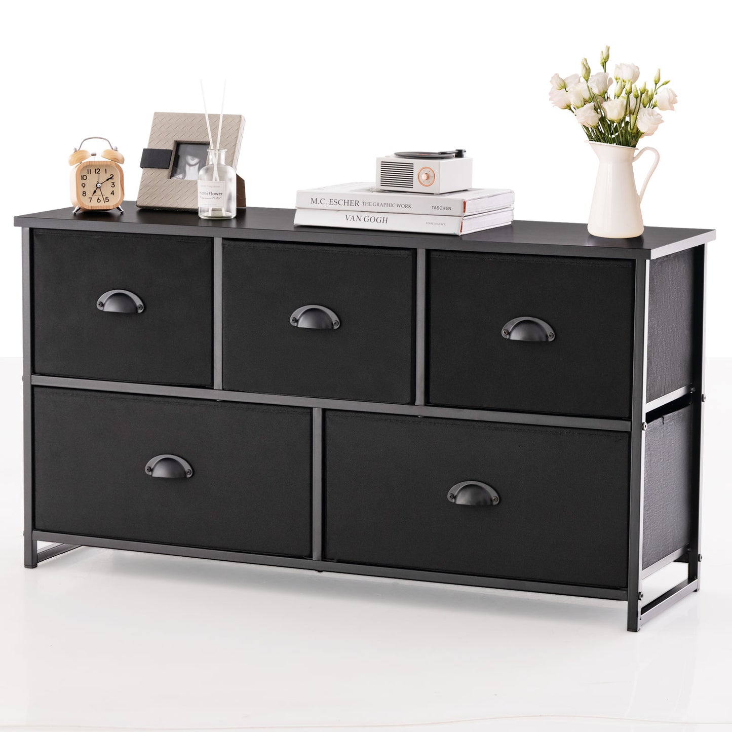 Dresser Storage Tower with 5 Foldable Cloth Storage Cubes, Black Dressers & Chests at Gallery Canada