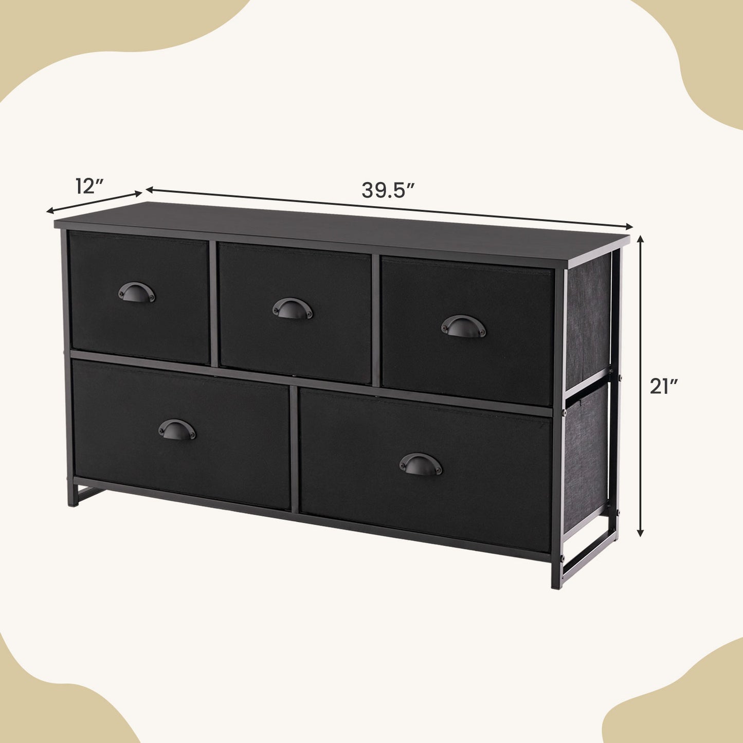 Dresser Storage Tower with 5 Foldable Cloth Storage Cubes, Black Dressers & Chests at Gallery Canada