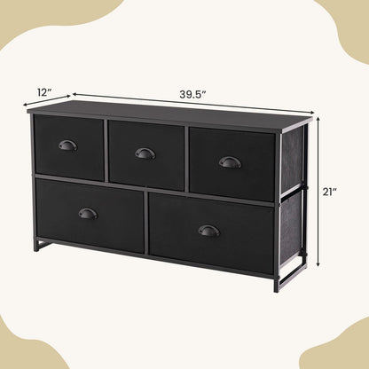 Dresser Storage Tower with 5 Foldable Cloth Storage Cubes, Black