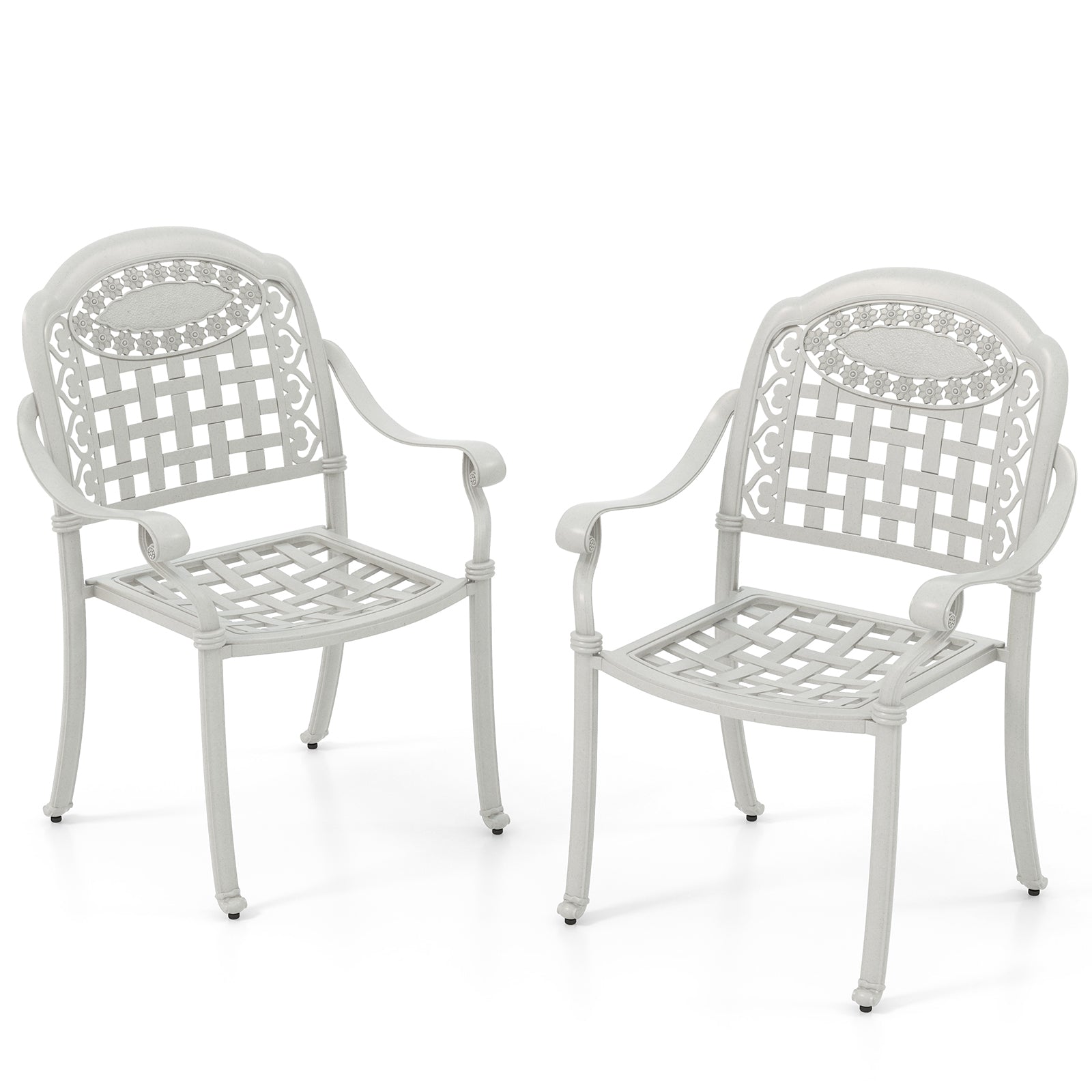 Set of 2 Cast Aluminum Patio Chairs with Armrests, Beige Patio Dining Chairs White at Gallery Canada