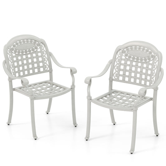 Set of 2 Cast Aluminum Patio Chairs with Armrests, Beige Patio Dining Chairs White at Gallery Canada