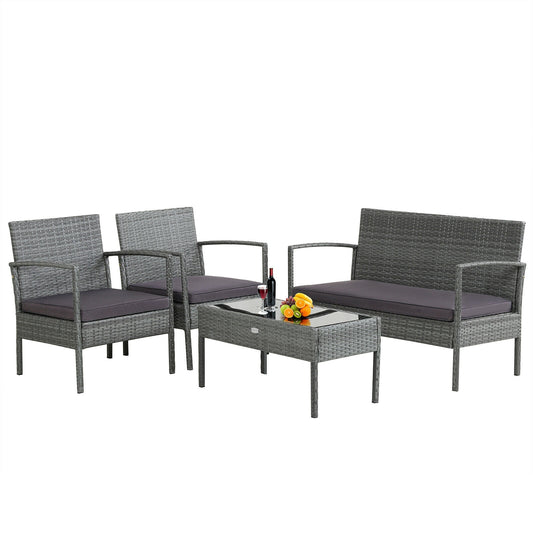 4 Pieces Outdoor Rattan Conversation Set with Comfortable Cushion, Gray Patio Conversation Sets Gray at Gallery Canada