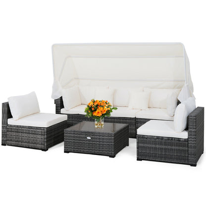 6 Pieces Patio Rattan Furniture Set with Retractable Canopy, Gray Outdoor Sectionals at Gallery Canada