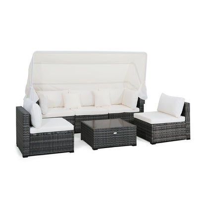 6 Pieces Patio Rattan Furniture Set with Retractable Canopy, Gray Outdoor Sectionals Gray at Gallery Canada