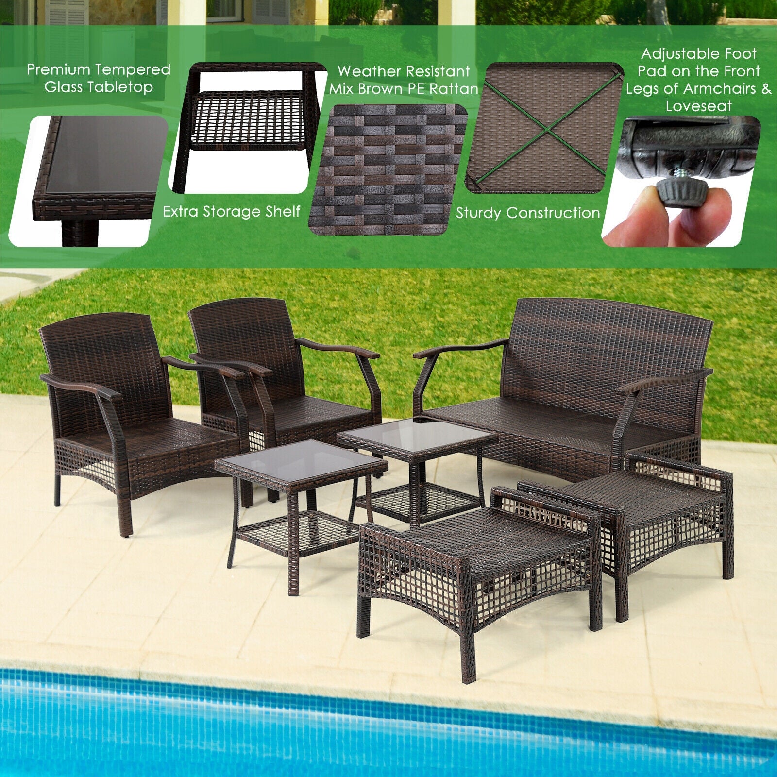 7 Piece Outdoor Patio Furniture Set, Waterproof Cover, Espresso Patio Conversation Sets at Gallery Canada