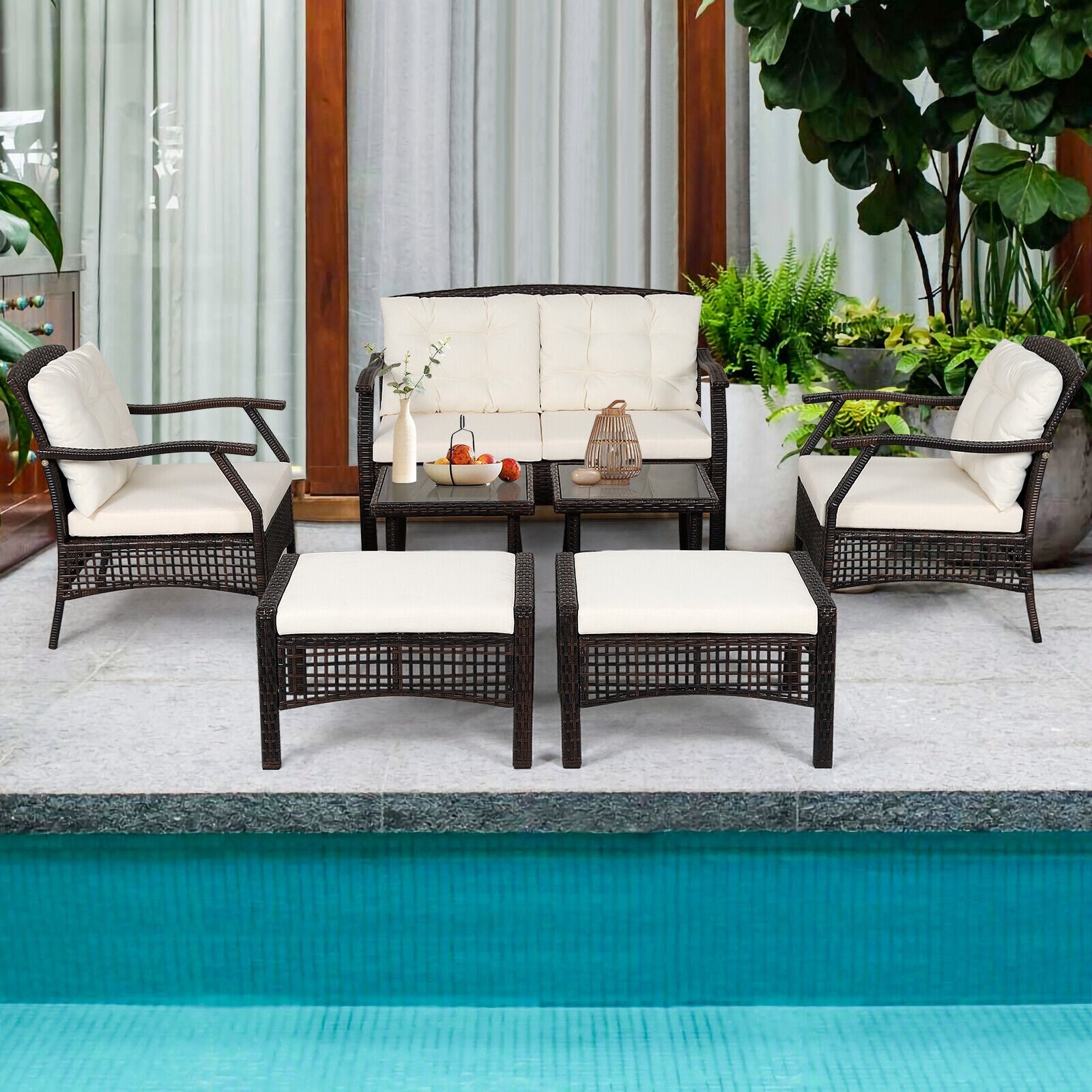 7 Piece Outdoor Patio Furniture Set, Waterproof Cover, Espresso Patio Conversation Sets at Gallery Canada
