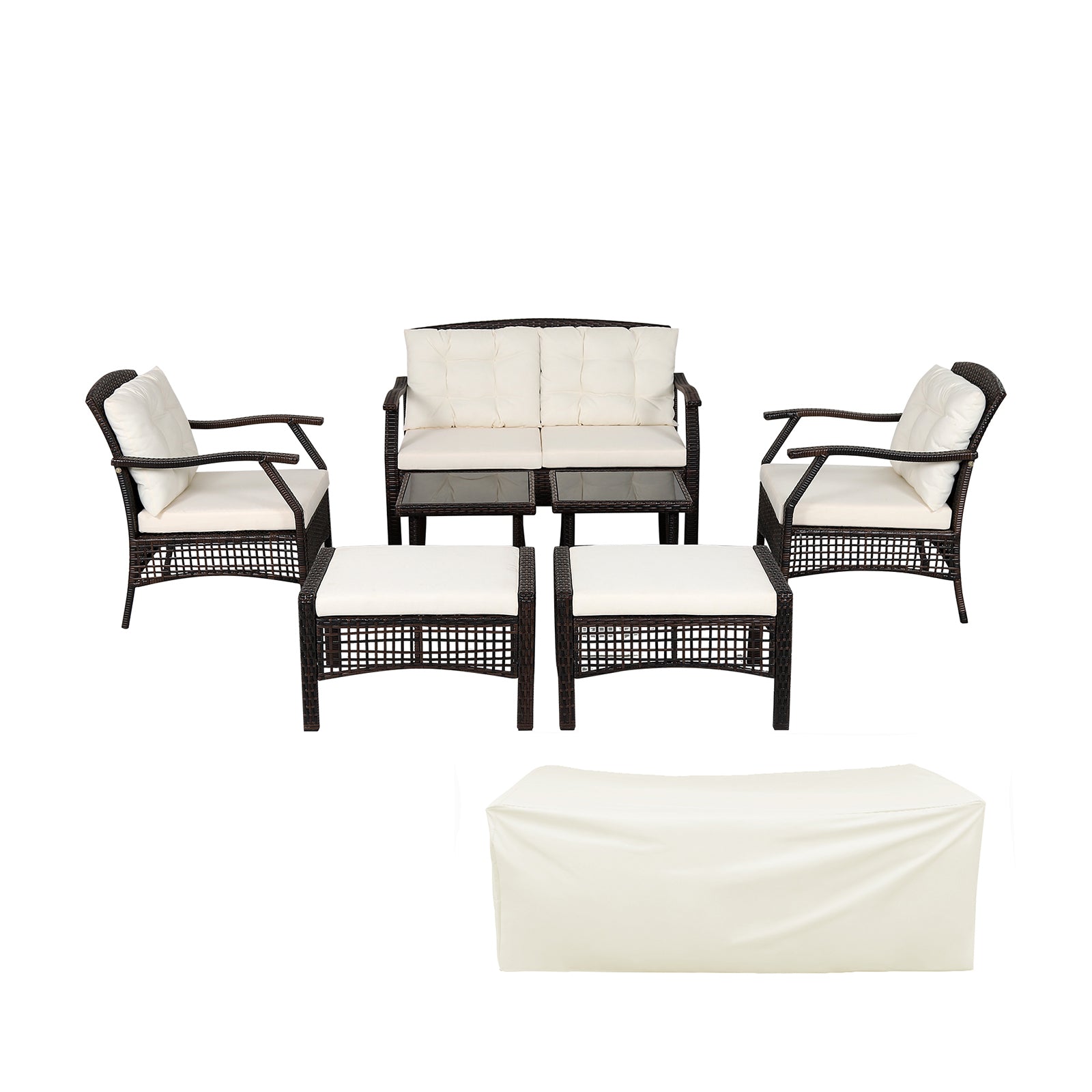 7 Piece Outdoor Patio Furniture Set, Waterproof Cover, Espresso Patio Conversation Sets at Gallery Canada
