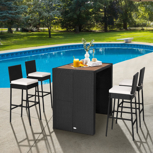 5 Pieces Patio Acacia Wood Dining Set, Black Patio Bar Furniture Black at Gallery Canada