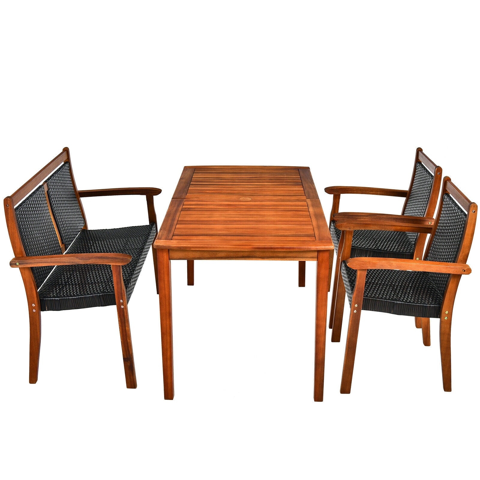4 Pieces Acacia Wood Patio Rattan Dining Furniture Set, Brown Patio Dining Sets at Gallery Canada