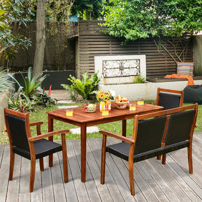 4 Pieces Acacia Wood Patio Rattan Dining Furniture Set, Brown Patio Dining Sets at Gallery Canada
