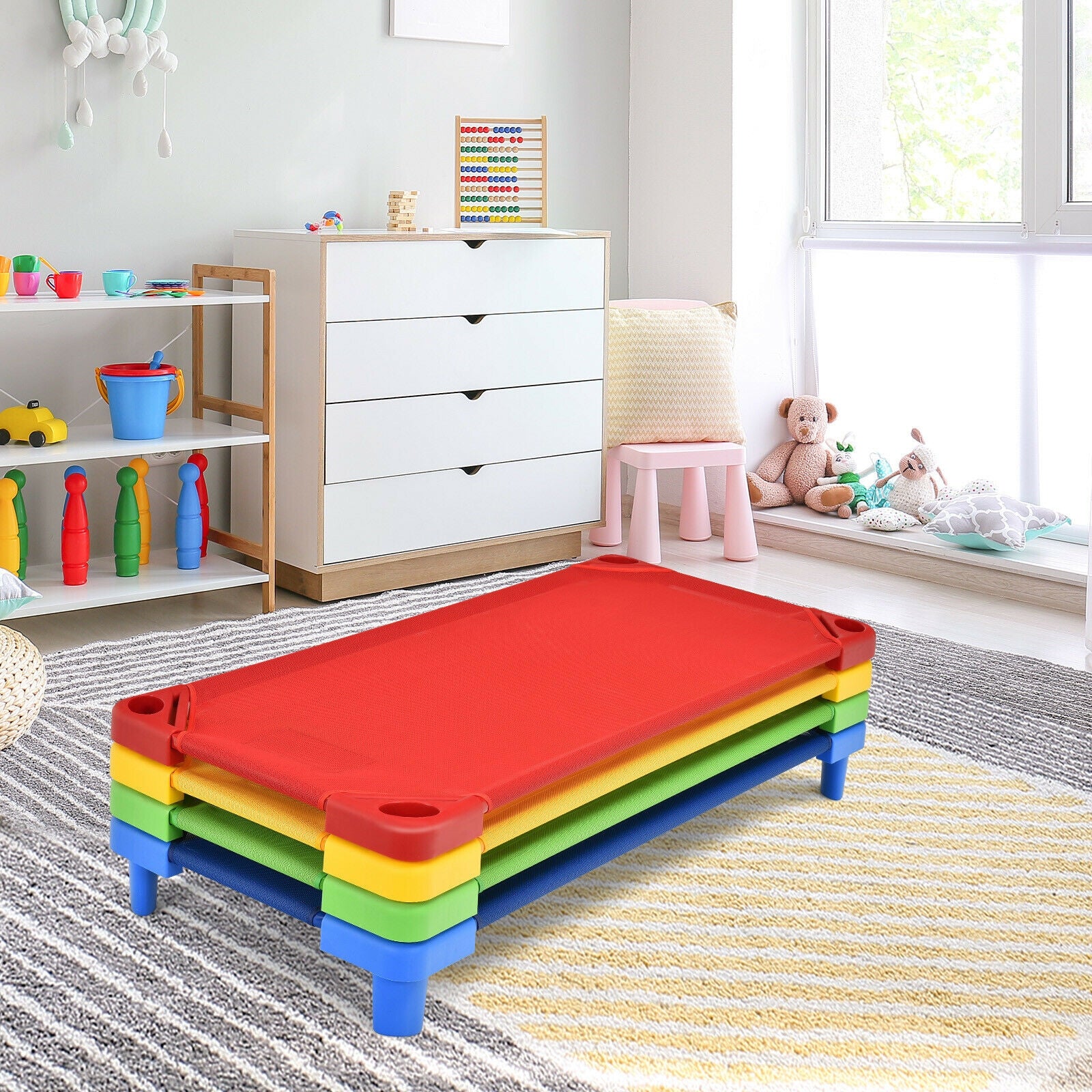 Pack of 4 Colorful Kids Stackable Naptime Cot, Multicolor Toddler Beds at Gallery Canada