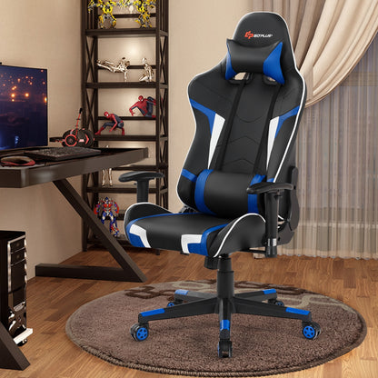 Reclining Swivel Massage Gaming Chair with Lumbar Support, Blue Gaming Chairs at Gallery Canada