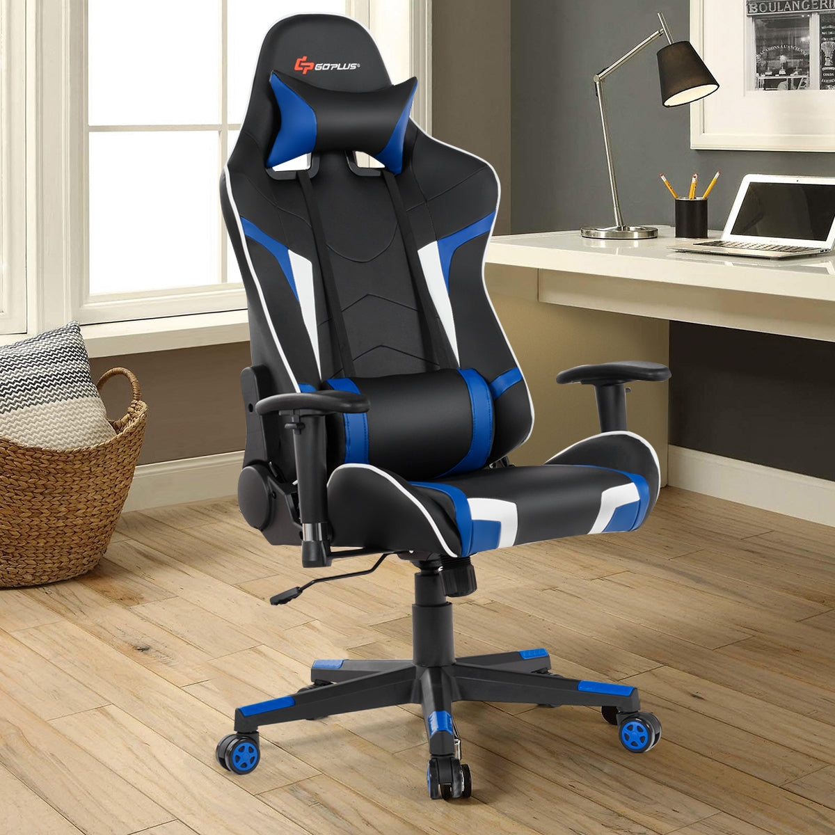 Reclining Swivel Massage Gaming Chair with Lumbar Support, Blue Gaming Chairs at Gallery Canada