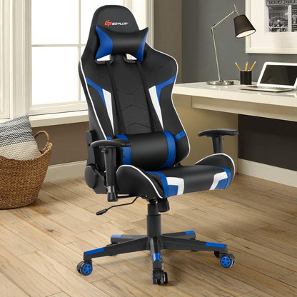 Reclining Swivel Massage Gaming Chair with Lumbar Support, Blue Gaming Chairs at Gallery Canada