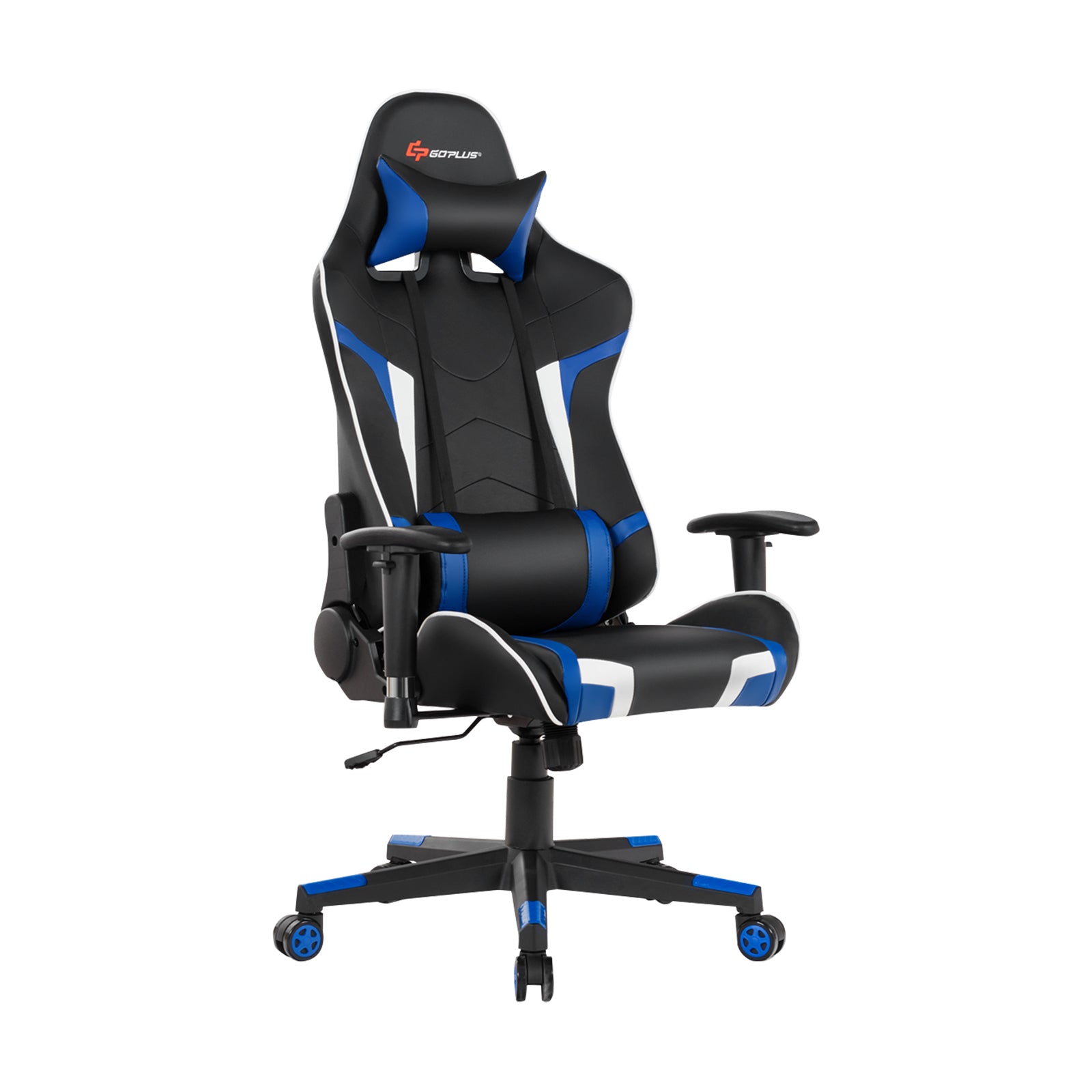 Reclining Swivel Massage Gaming Chair with Lumbar Support, Blue Gaming Chairs at Gallery Canada