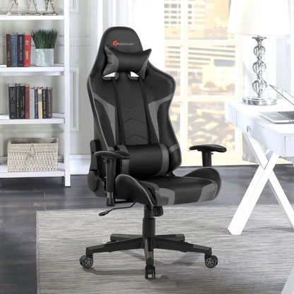 Reclining Swivel Massage Gaming Chair, Lumbar Support, Gray Gaming Chairs at Gallery Canada