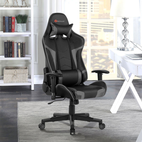 Reclining Swivel Massage Gaming Chair, Lumbar Support, Gray