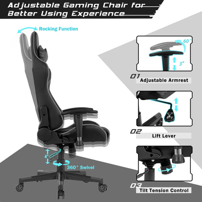 Reclining Swivel Massage Gaming Chair, Lumbar Support, Gray Gaming Chairs at Gallery Canada
