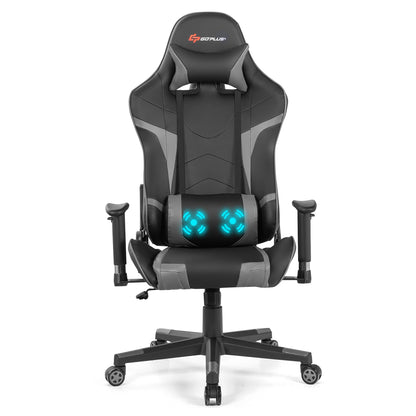 Reclining Swivel Massage Gaming Chair, Lumbar Support, Gray Gaming Chairs at Gallery Canada