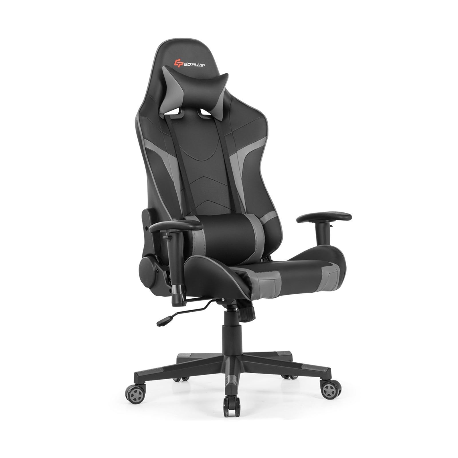 Reclining Swivel Massage Gaming Chair, Lumbar Support, Gray Gaming Chairs Gray at Gallery Canada