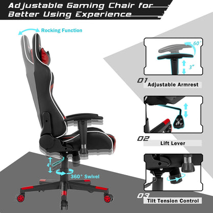 Reclining Swivel Massage Gaming Chair with Lumbar Support, Red Gaming Chairs at Gallery Canada