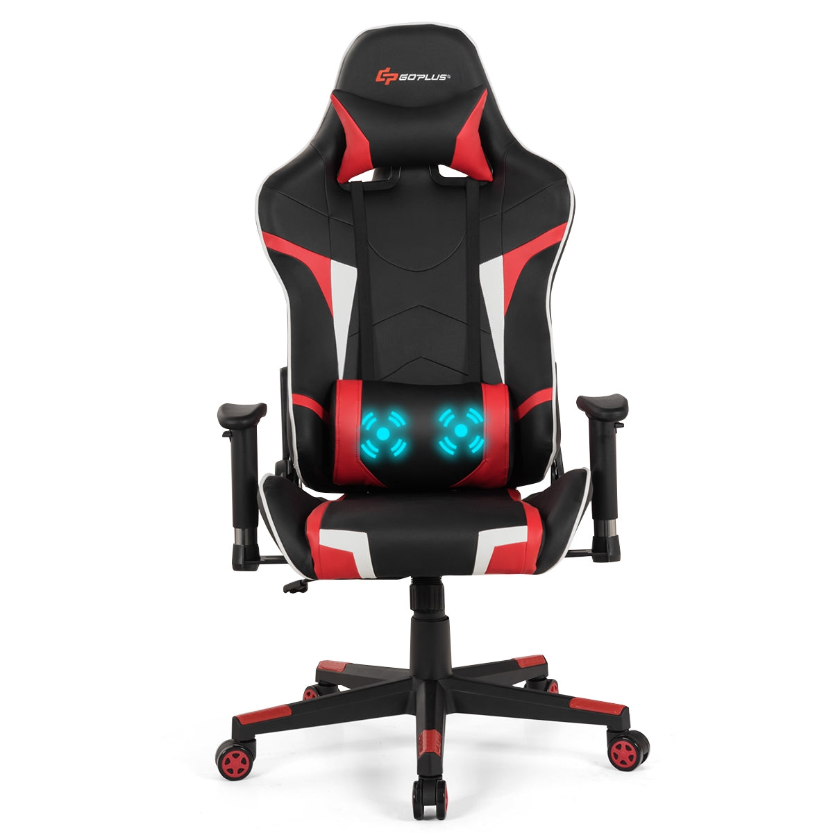 Reclining Swivel Massage Gaming Chair, Lumbar Support, Red Gaming Chairs at Gallery Canada