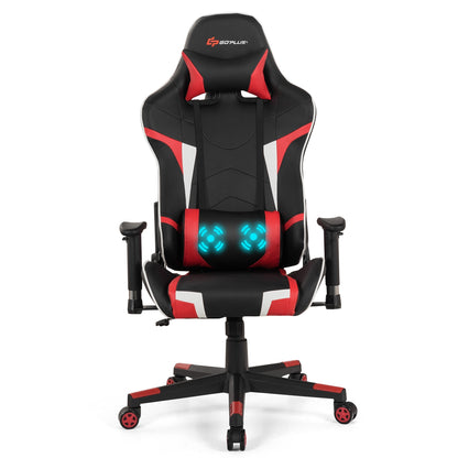 Reclining Swivel Massage Gaming Chair, Lumbar Support, Red Gaming Chairs at Gallery Canada