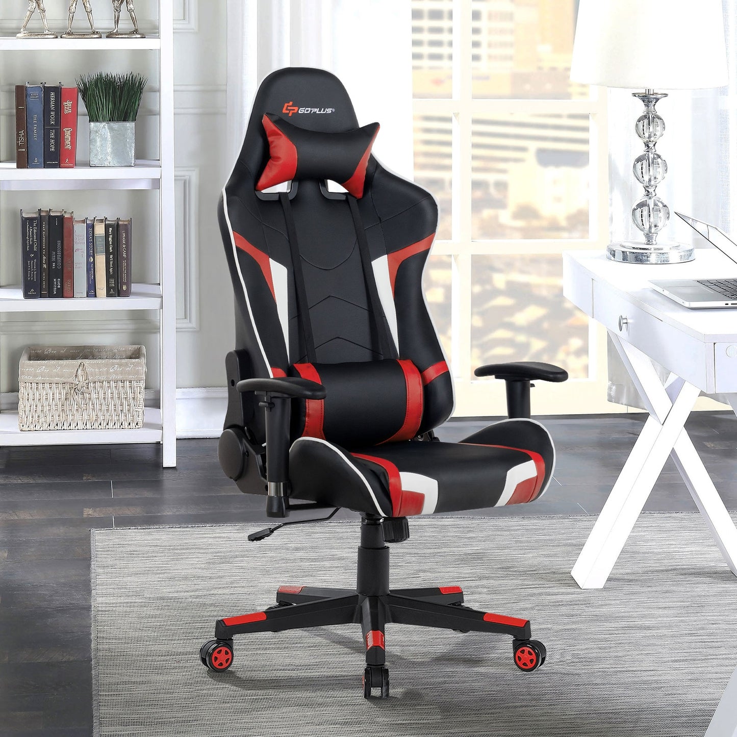 Reclining Swivel Massage Gaming Chair with Lumbar Support, Red Gaming Chairs at Gallery Canada
