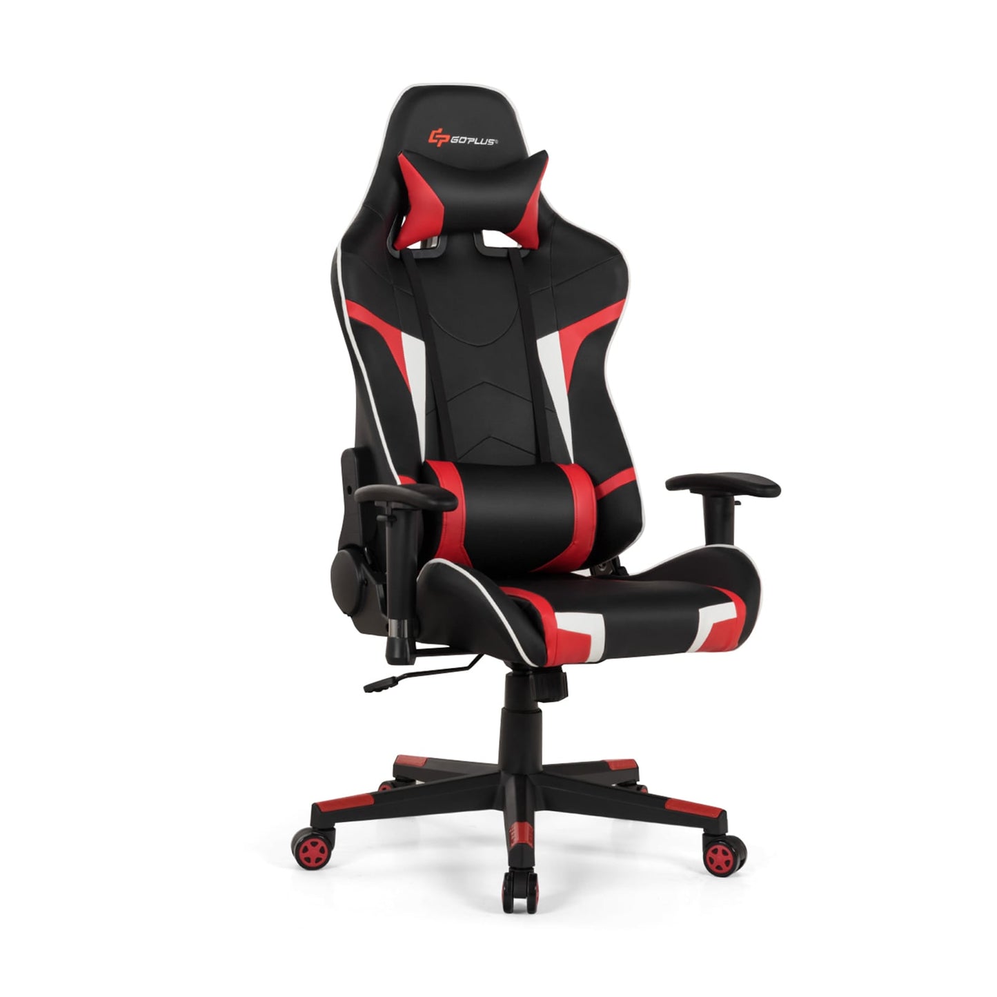 Fauteuil de jeu inclinable et pivotant avec support lombaire, rouge