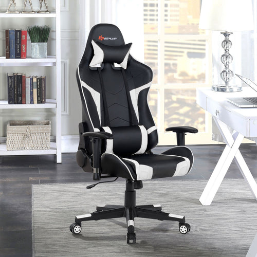 Reclining Swivel Massage Gaming Chair with Lumbar Support, White