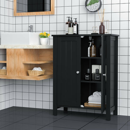 2-Door Bathroom Floor Storage Cabinet Space Saver Organizer, Black Floor Cabinets at Gallery Canada