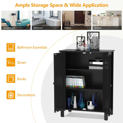 2-Door Bathroom Floor Storage Cabinet Space Saver Organizer, Black Floor Cabinets at Gallery Canada