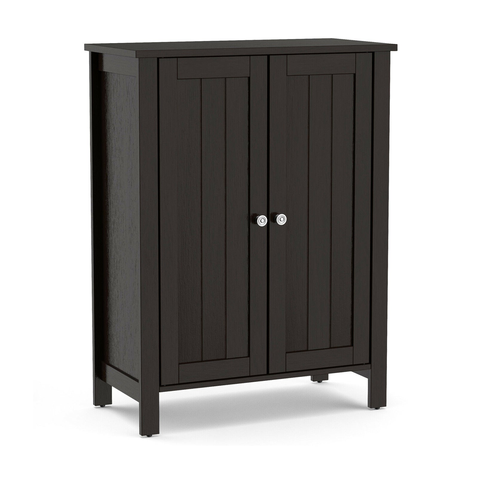 2-Door Bathroom Floor Storage Cabinet Space Saver Organizer, Black Floor Cabinets Black at Gallery Canada