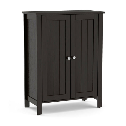 2-Door Bathroom Floor Storage Cabinet Space Saver Organizer, Black Floor Cabinets Black at Gallery Canada